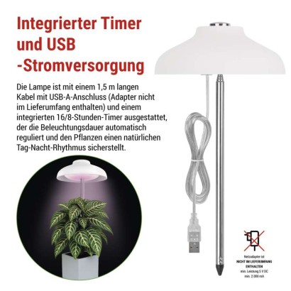 Pflanzenlampe LED Vollspektrum, 15 LEDs, für Innenräume, mit Zeitschaltuhr