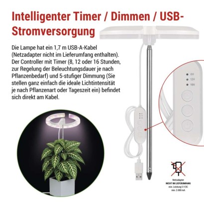 Pflanzenlampe LED Vollspektrum, 39 LEDs, für Innenräume, mit Zeitschaltuhr, dimmbar