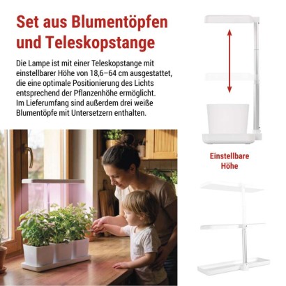 Pflanzenlampe LED Vollspektrum, 30 LEDs, für Innenräume, mit Zeitschaltuhr, dimmbar