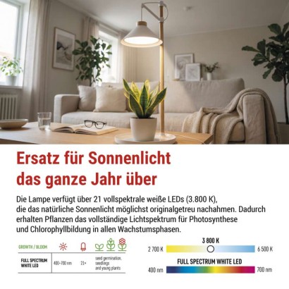 Pflanzenlampe LED Vollspektrum, 21 LEDs, für Innenräume, mit Zeitschaltuhr