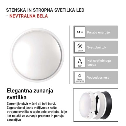 LED svetilo nadometno ZURI, okroglo, 14W, nevtralno bela