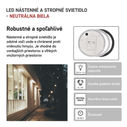 LED prisadené svietidlo ZURI, kruhové č/b 14W neutrálna biela