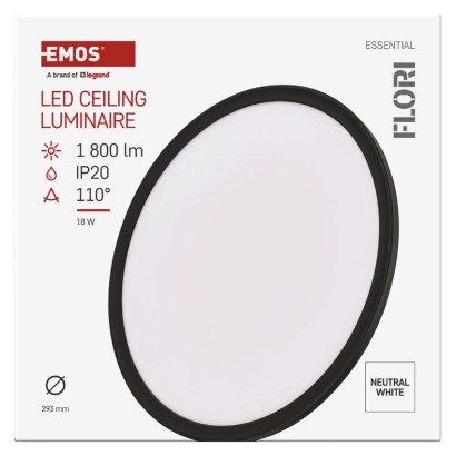 LED svetilo nadometno FLORI okrogla, črna, 18W, nevtralna bela