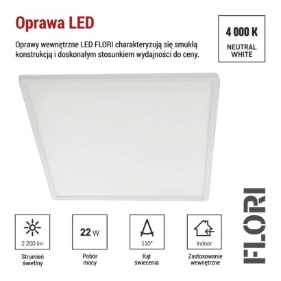 Oprawa LED FLORI kwadratowy, biała, 22W, neutralna biel