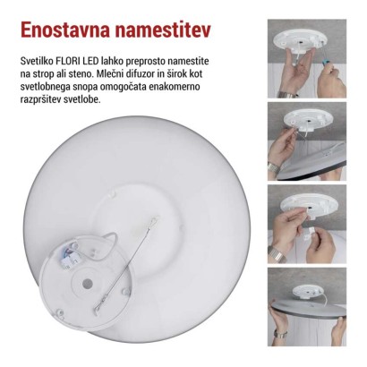 LED svetilo nadometno FLORI okrogla, črna, 22W, nevtralna bela