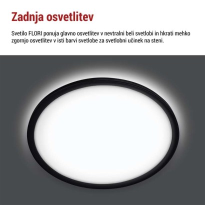 LED svetilo nadometno FLORI okrogla, črna, 22W, nevtralna bela