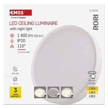 LED-Anbauleuchte RORI rund, weiß, 17W, mit Farbtemperatur-Änderung