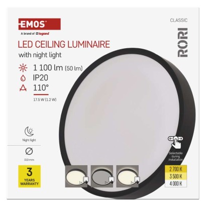 LED-Anbauleuchte RORI rund, schwarz,17W, mit Farbtemperatur-Änderung