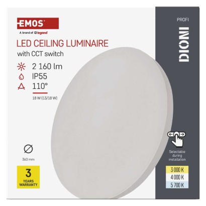 LED-Anbauleuchte DIONI rund, weiß, 18W, mit Farbtemperatur-Änderung