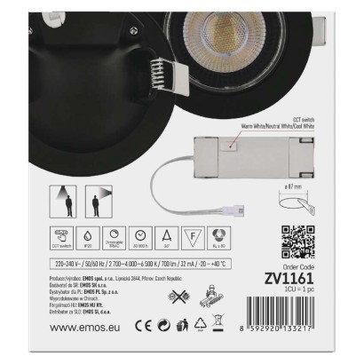 LED bodové svítidlo GERI 6,5W 700LM IP20 CCT černá
