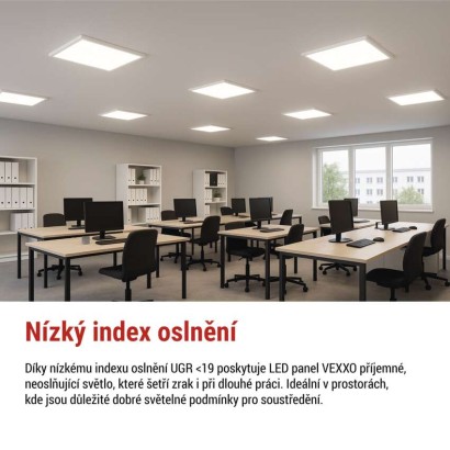 LED panel VEXXO 60 x 60 cm / 37 mm, 33 W, 4 100 lm, přisazený, neutrální bílá, IP20 UGR