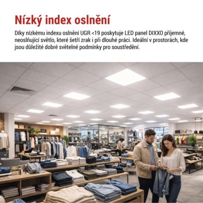 LED panel DIXXO backlit 60×60, čtvercový vestavný bílý, 36W neutr. b. UGR