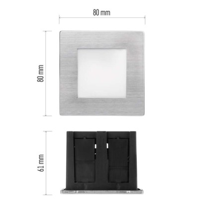 Orientacijsko LED svetilo AMAL, vgradno, kvadratno, 2W IP65, toplo bela