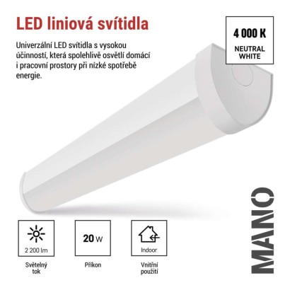LED liniové svítidlo MANO 20W neutrální bílá