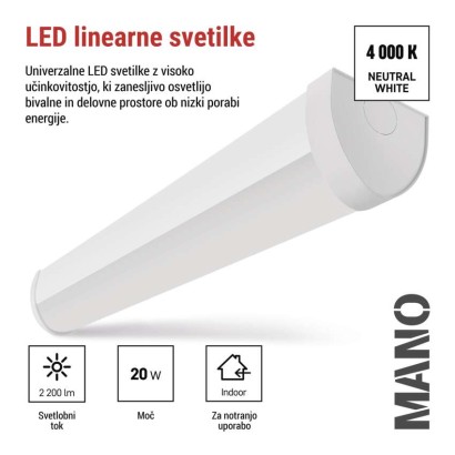 LED linearno svetilo MANO, 20W, nevtralno bela