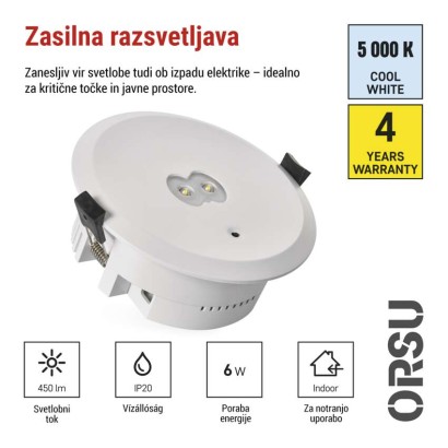 Zasilno LED svetilo ORSU, 6W, 450LM, 3h