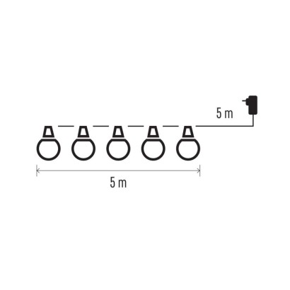 LED fényfüzér – 10x party égő, átlátszó, 5 m, kültéri és beltéri, meleg fehér