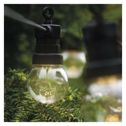 LED fényfüzér – 10x party égő, átlátszó, 5 m, kültéri és beltéri, meleg fehér