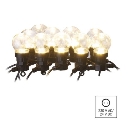 LED fényfüzér – 10x party égő, átlátszó, 5 m, kültéri és beltéri, meleg fehér