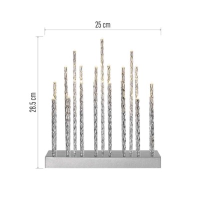 LED gyertyatartó, ezüst, 28,5 cm, 3x AA, beltéri, meleg fehér, időzítő