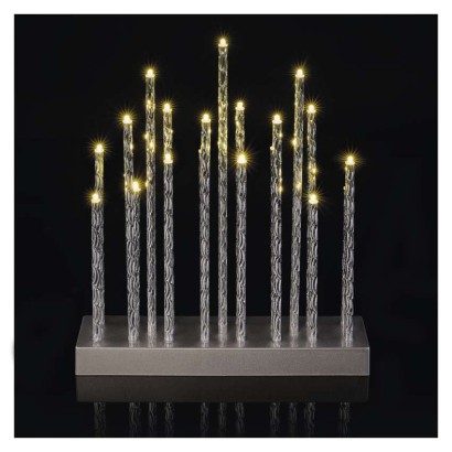 LED gyertyatartó, ezüst, 28,5 cm, 3x AA, beltéri, meleg fehér, időzítő
