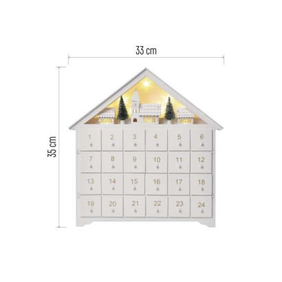 LED Adventskalender aus Holz, 35x33 cm, 2x AA, Innen, warmweiss, Timer