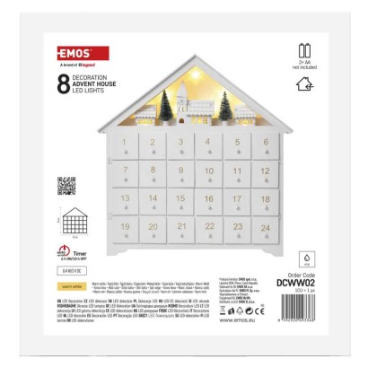 LED Adventskalender aus Holz, 35x33 cm, 2x AA, Innen, warmweiss, Timer