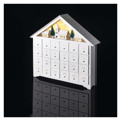 LED Adventskalender aus Holz, 35x33 cm, 2x AA, Innen, warmweiss, Timer