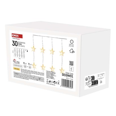 Dekoracje - 30 LED kurtyna migające gwiazdki 120x90 ciepła biel, IP44, timer