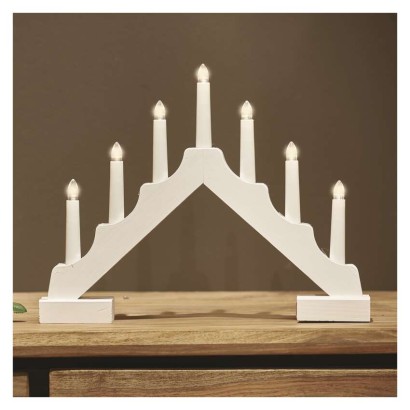 LED Kerzenhalter, Holz, weiß, 29 cm, 2x AA, Innen, warmweiss, Timer