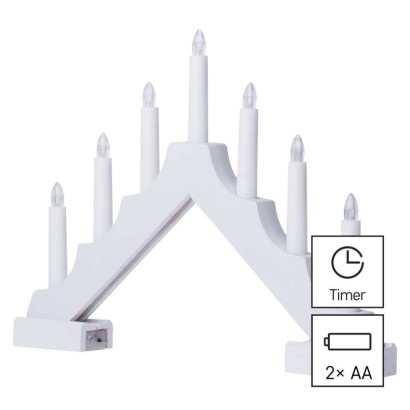 LED Kerzenhalter, Holz, weiß, 29 cm, 2x AA, Innen, warmweiss, Timer