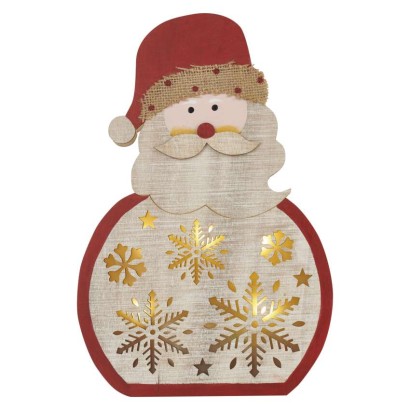 LED Holzdekoration – Santa, 30 cm, 2x AA, Innen, warmweiss, Timer
