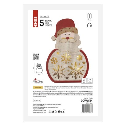 LED Holzdekoration – Santa, 30 cm, 2x AA, Innen, warmweiss, Timer