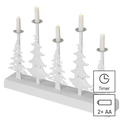 LED svícen – vánoční stromy se svíčkami, 24 cm, 2x AA, vnitřní, teplá bílá, časovač