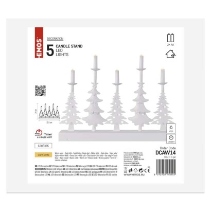 LED svícen – vánoční stromy se svíčkami, 24 cm, 2x AA, vnitřní, teplá bílá, časovač