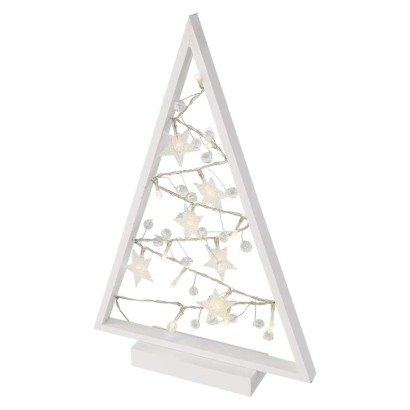 LED Deko – Beleuchteter Baum mit Ornamenten, 40 cm, 2x AA, Innen, warmweiss, Timer