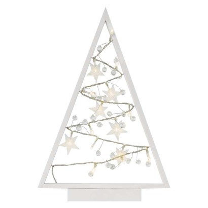 LED Deko – Beleuchteter Baum mit Ornamenten, 40 cm, 2x AA, Innen, warmweiss, Timer