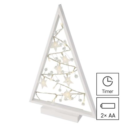 LED Deko – Beleuchteter Baum mit Ornamenten, 40 cm, 2x AA, Innen, warmweiss, Timer
