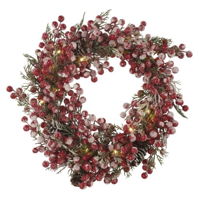 LED dekorierter Weihnachtskranz, 38 cm, 3x AA, Innen, warmweiss, Timer