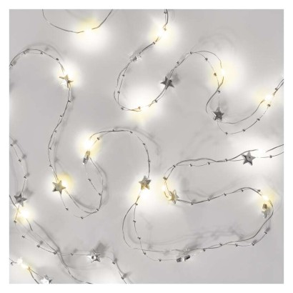 LED Weihnachtslichterkette silberfarben – Sternchen, 1,9 m 2x AA, Innen, warmweiss, Timer