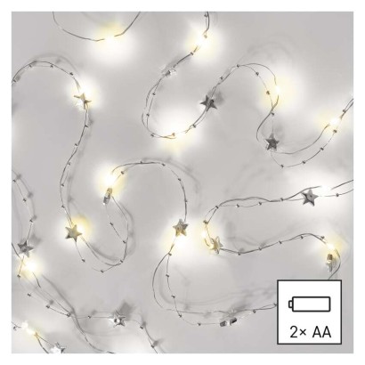 LED Weihnachtslichterkette silberfarben – Sternchen, 1,9 m 2x AA, Innen, warmweiss, Timer