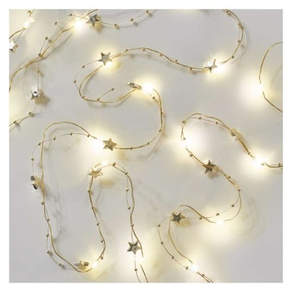 LED Weihnachtslichterkette gold – Sternchen, 1,9 m 2x AA, Innen, warmweiss, Timer