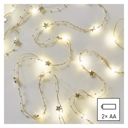 LED Weihnachtslichterkette gold – Sternchen, 1,9 m 2x AA, Innen, warmweiss, Timer