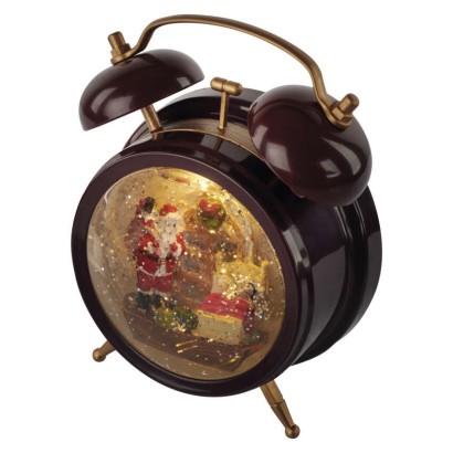 LED dekoracija – božično snežna budilka, 19 cm, 3x AA, notranja, topla bela, časovnik