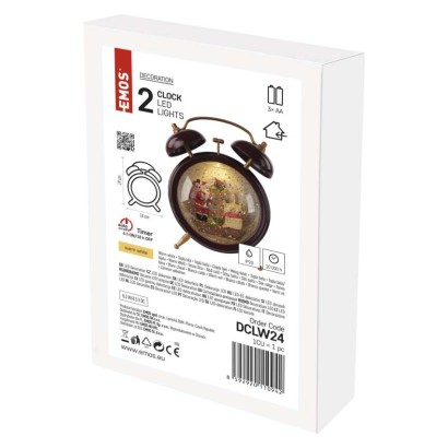 LED dekoracija – božično snežna budilka, 19 cm, 3x AA, notranja, topla bela, časovnik