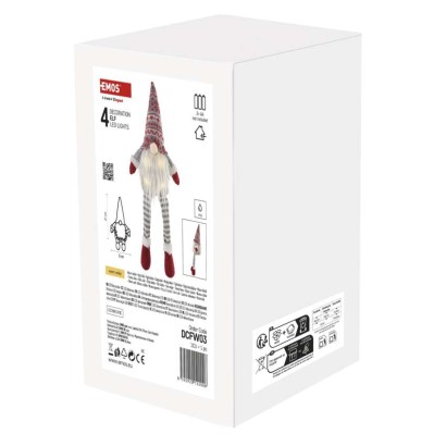 LED karácsonyi ülő manó, 27 cm, 3× AA, beltérre, meleg fehér