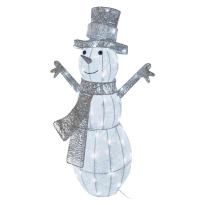 LED Weihnachts-Schneemann Rattan, 82 cm, Außen und Innen, Kaltweiß, Timer