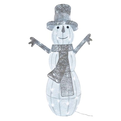 LED Weihnachts-Schneemann Rattan, 82 cm, Außen und Innen, Kaltweiß, Timer