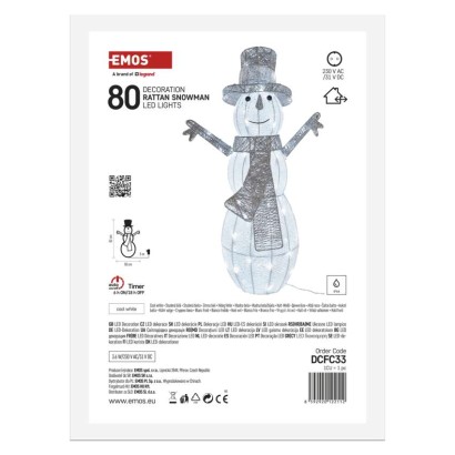 LED Weihnachts-Schneemann Rattan, 82 cm, Außen und Innen, Kaltweiß, Timer