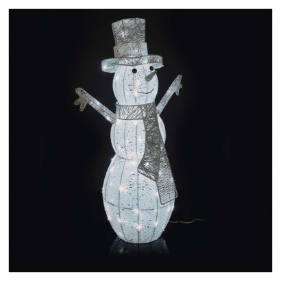 LED Weihnachts-Schneemann Rattan, 82 cm, Außen und Innen, Kaltweiß, Timer
